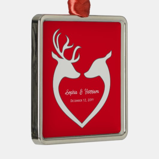 Kerstrood met witte deer op maat metalen ornament (Rechts)