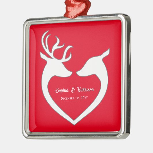 Kerstrood met witte deer op maat metalen ornament (Links)