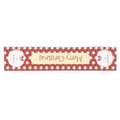 Kerstrood met witte sterren en familienaam korte tafelloper (Horizontaal)