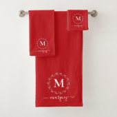 Kerstrood | Monogram witte botanische baard Bad Handdoek (Insitu)