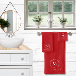 Kerstrood | Monogram witte botanische baard Bad Handdoek