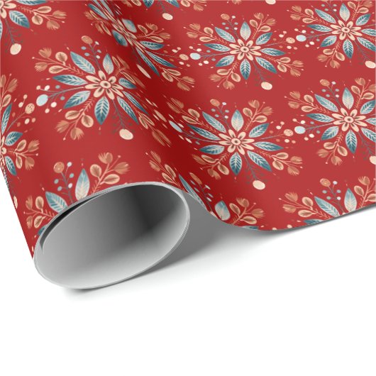 Kerstrood Nordic Folk Snowflake Cadeaupapier (Rol Hoek)