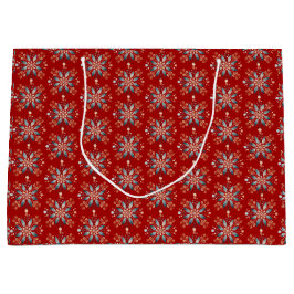 Kerstrood Nordic Folk Snowflake Groot Cadeauzakje