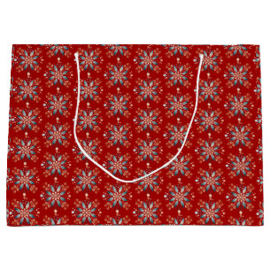 Kerstrood Nordic Folk Snowflake Groot Cadeauzakje