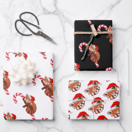 Kerstrood panda - Complementair verpakkingspapier Inpakpapier Vel