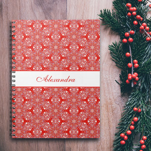 kerstrood patroon snowflake gepersonaliseerd notitieboek