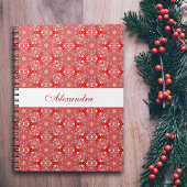 kerstrood patroon snowflake gepersonaliseerd notitieboek