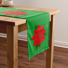 Kerstrood Poinsettia Bloemen op Groen Lange Tafelloper
