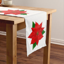 Kerstrood Poinsettia Bloemen op Wit Lange Tafelloper