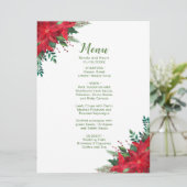 Kerstrood Poinsettia Bloemen Trouwmenu Menu (Staand voorkant)