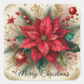 Kerstrood Poinsettia Bloemsticker Vierkante Sticker (Voorkant)