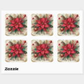 Kerstrood Poinsettia Bloemsticker Vierkante Sticker (Vel)