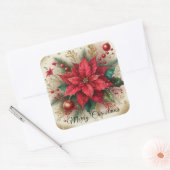 Kerstrood Poinsettia Bloemsticker Vierkante Sticker (Envelop)