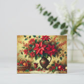 Kerstrood Poinsettia Boeket Feestdagenkaart (Staand voorkant)