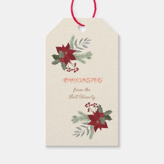 Kerstrood Poinsettia Cadeaulabel (Voorkant)