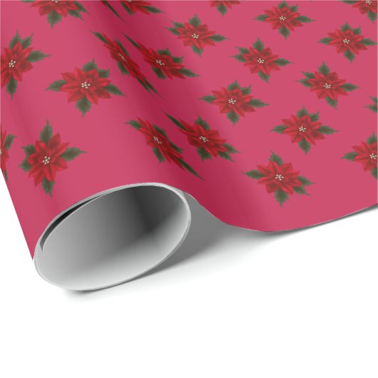 Kerstrood Poinsettia Cadeaupapier (Rol Hoek)