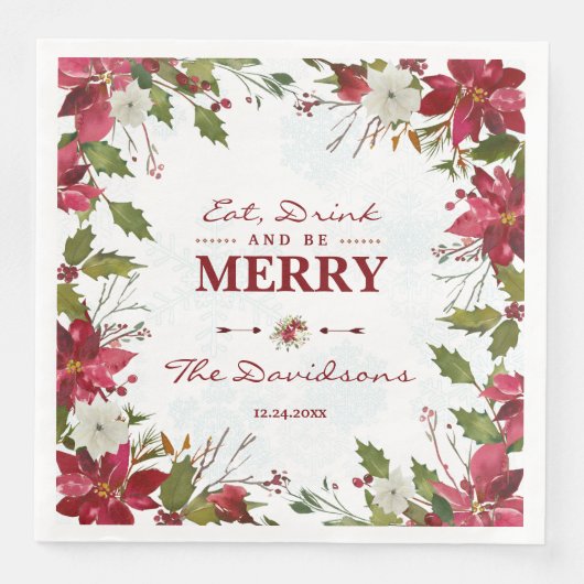 Kerstrood Poinsettia Eet, Drink en wees Vrolijk Servet (Voorkant)