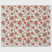 Kerstrood Poinsettia en bessen Cadeaupapier (Vlak)