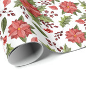 Kerstrood Poinsettia en bessen Cadeaupapier (Rol Hoek)