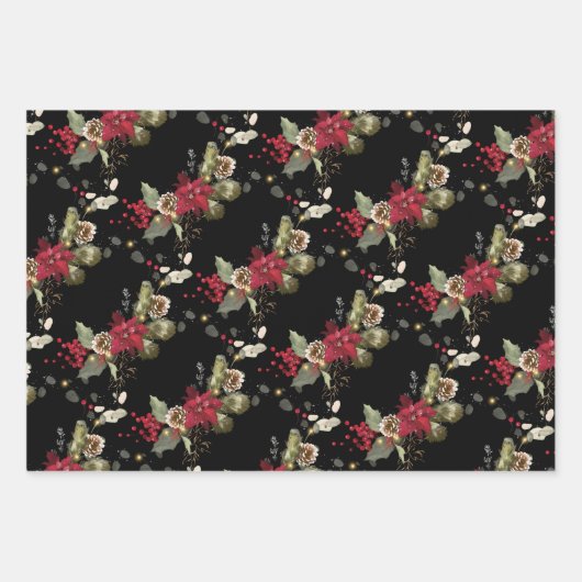 Kerstrood Poinsettia Eucalyptus Holly Berry Inpakpapier Vel (Voorkant 3)