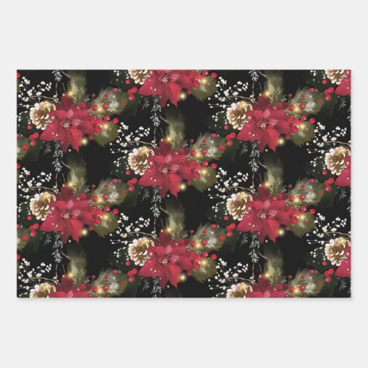 Kerstrood Poinsettia Eucalyptus Holly Berry Inpakpapier Vel (Voorkant 2)
