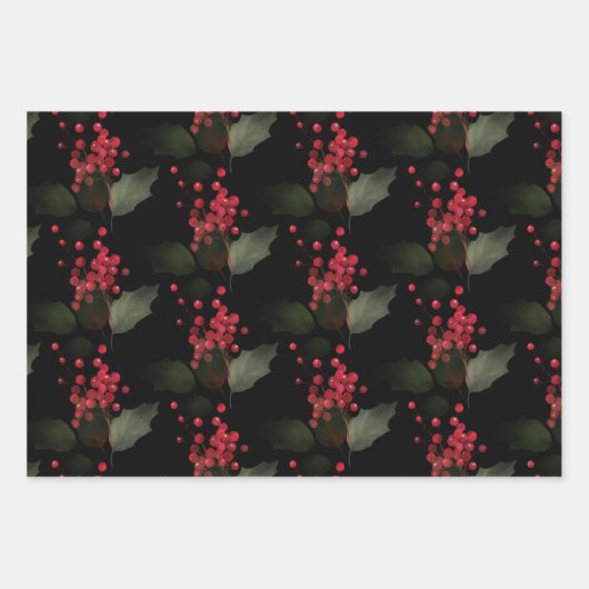 Kerstrood Poinsettia Eucalyptus Holly Berry Inpakpapier Vel (Voorkant)