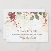 Kerstrood Poinsettia Floral Birthday Party Bedankkaart (Voorkant)