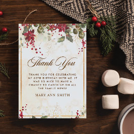 Kerstrood Poinsettia Floral Birthday Party Bedankkaart