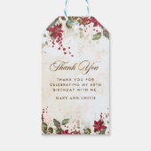 Kerstrood Poinsettia Floral Birthday Party Cadeaulabel (Achterkant)