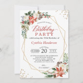 Kerstrood Poinsettia Floral Birthday Party Kaart (Voorkant)