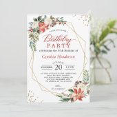 Kerstrood Poinsettia Floral Birthday Party Kaart (Staand voorkant)