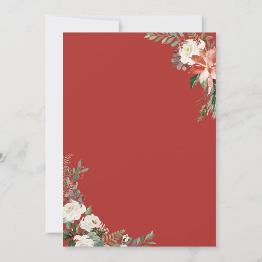 Kerstrood Poinsettia Floral Birthday Party Kaart (Achterkant)