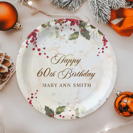 Kerstrood Poinsettia Floral Birthday Party Papieren Bordje