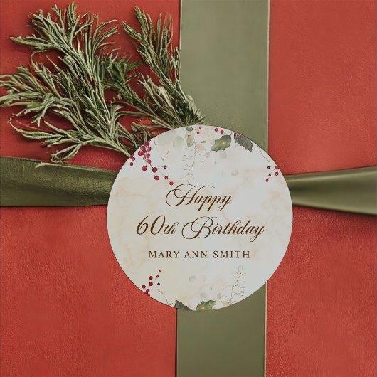 Kerstrood Poinsettia Floral Birthday Party Ronde Sticker