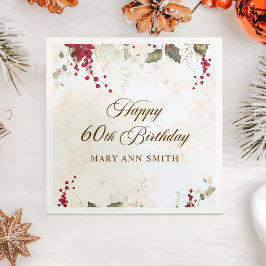 Kerstrood Poinsettia Floral Birthday Party Servet