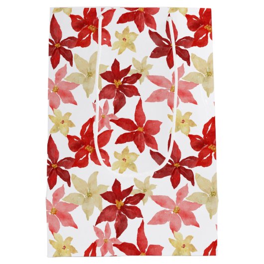 Kerstrood Poinsettia Floral Holiday Patroon Medium Cadeauzakje (Achterkant)