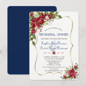 Kerstrood Poinsettia Gold repesal Dinner Kaart (Voorkant / Achterkant)