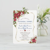Kerstrood Poinsettia Gold repesal Dinner Kaart (Staand voorkant)