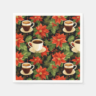 Kerstrood Poinsettia Hot Chocolate Zwart Groen Servet