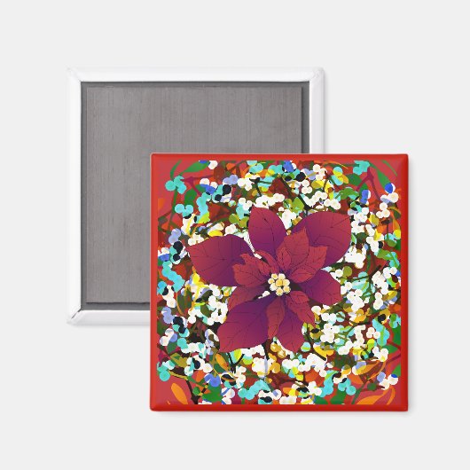 Kerstrood Poinsettia Magnet (Voorkant / Achterkant)