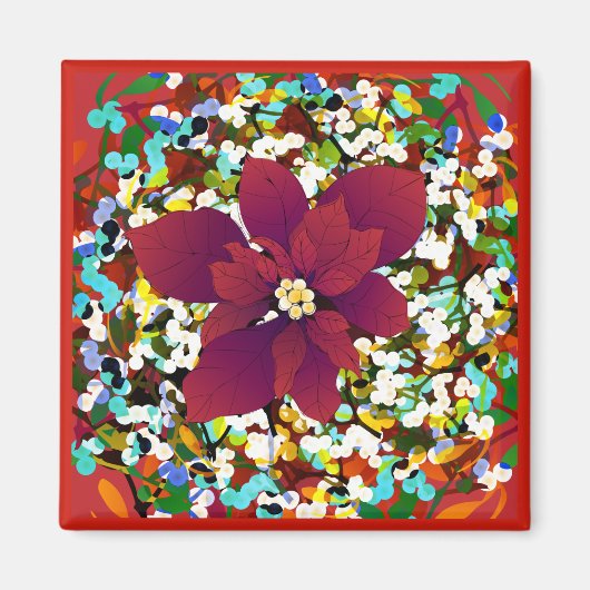 Kerstrood Poinsettia Magnet (Voorkant)
