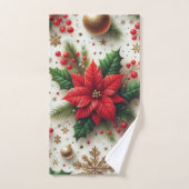 Kerstrood Poinsettia met Gouden Sneeuwvlokken Bad Handdoek (Handdoek)