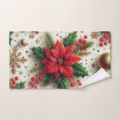 Kerstrood Poinsettia met Gouden Sneeuwvlokken Bad Handdoek (Handdoek)