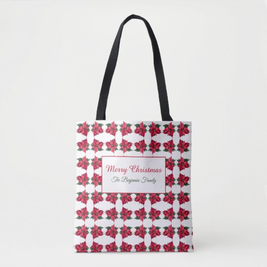  kerstrood poinsettia patroon tote bag (Voorkant)