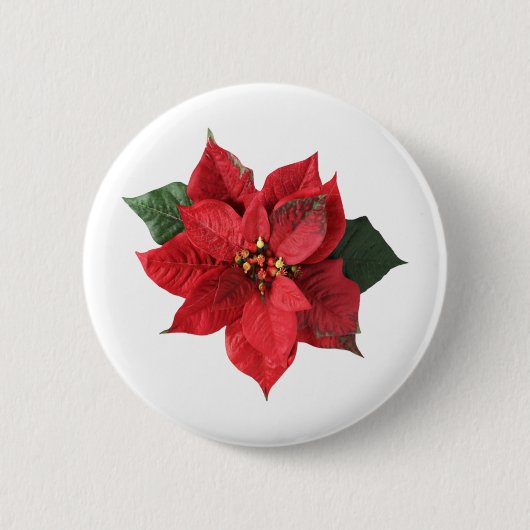 Kerstrood Poinsettia Ronde Button 5,7 Cm (Voorkant)