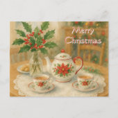 Kerstrood Poinsettia Theepot Briefkaart (Voorkant)