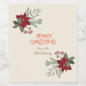 Kerstrood Poinsettia Wijn Etiket (Enkel label)