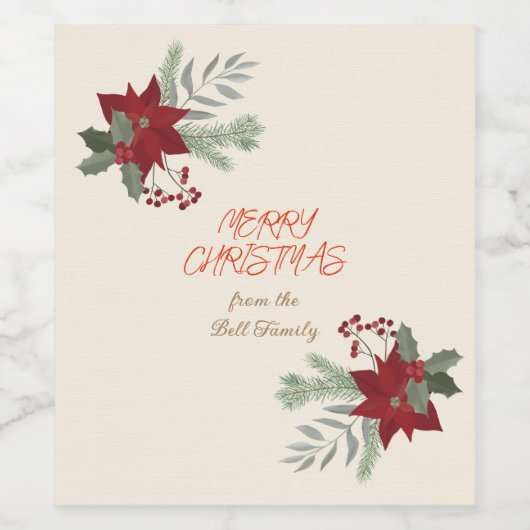 Kerstrood Poinsettia Wijn Etiket (Enkel label)