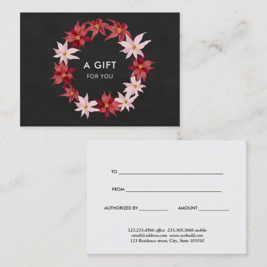 Kerstrood Poinsettia Wreatft-certificaat Kortingskaartje (Voorkant / Achterkant)