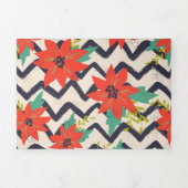 Kerstrood Poinsettia zwart-wit Chevron Drieluik Wenskaart (Cover)